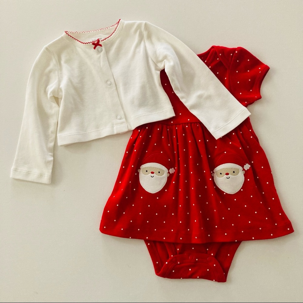Baby Girl Holiday Santa Dress Cardigan Set Outfit